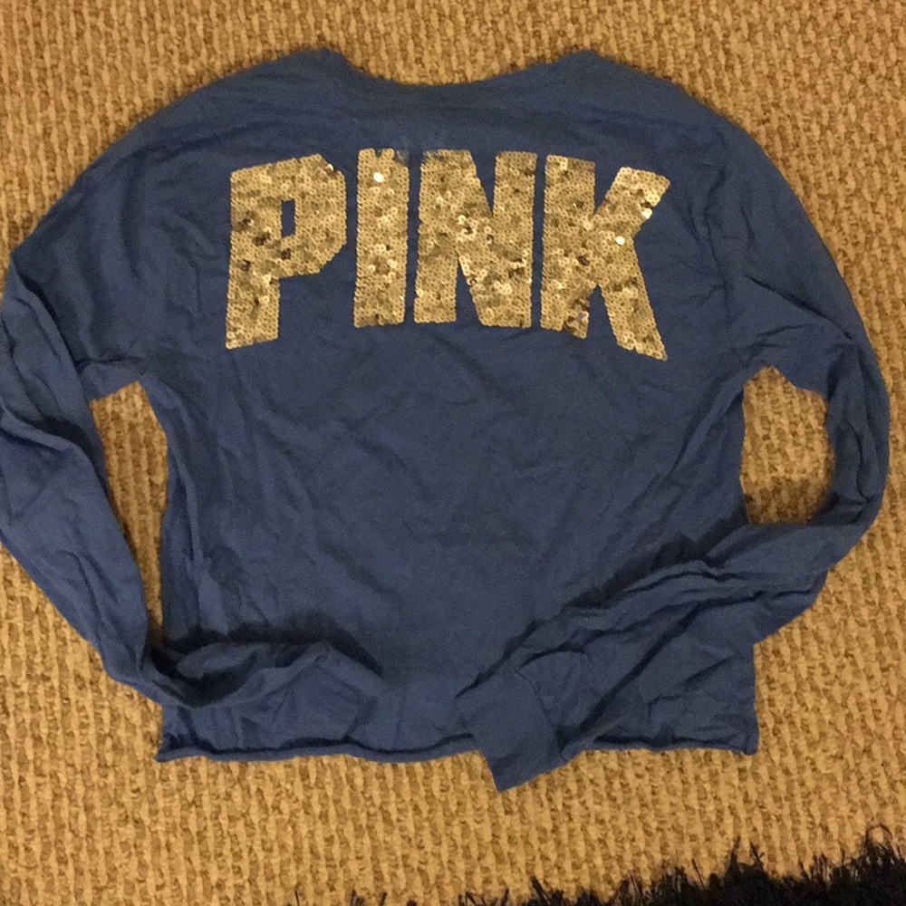 PINK blue crop long sleeve
